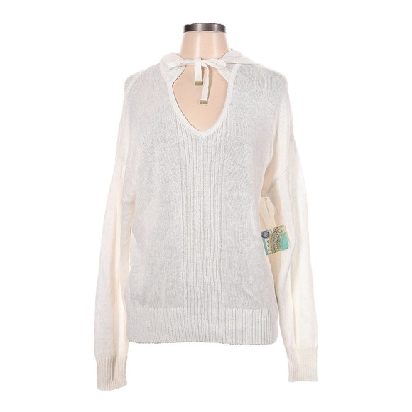 Sigrid Olsen Linen Lightweight White Pullover Hoodie Size L NWT Oversized Beachy - Picture 1 of 8
